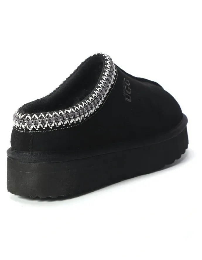 Aus Wooli Ugg Sheepskin Wool Ankle Braid Platform Mentone Slippers in Black