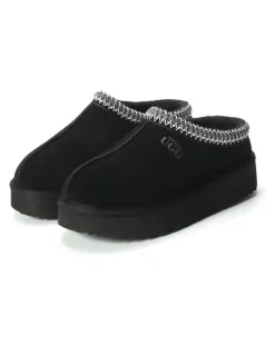 Aus Wooli Ugg Sheepskin Wool Ankle Braid Platform Mentone Slippers in Black