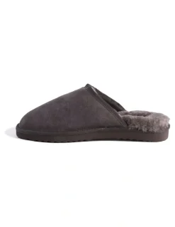 Aus Wooli Ugg Sheepskin Wool Manly Slippers in Grey