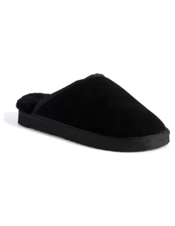 Aus Wooli Ugg Sheepskin Wool Manly Slippers in Black