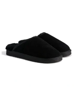 Aus Wooli Ugg Sheepskin Wool Manly Slippers in Black