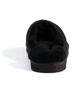 Aus Wooli Ugg Sheepskin Wool Manly Slippers in Black