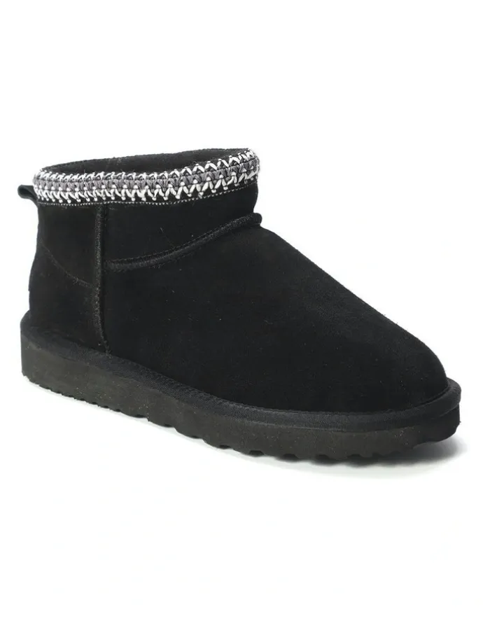 Aus Wooli Ugg Sheepskin Wool Ankle Braid Altona Boots in Black