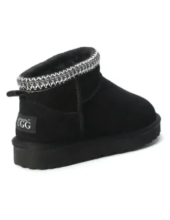 Aus Wooli Ugg Sheepskin Wool Ankle Braid Altona Boots in Black