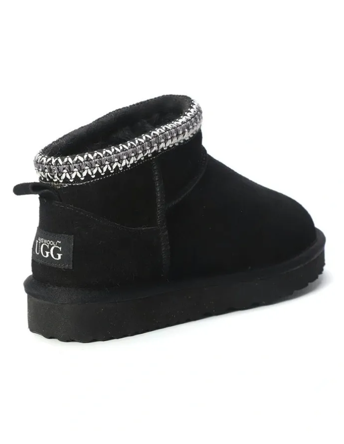 Aus Wooli Ugg Sheepskin Wool Ankle Braid Altona Boots in Black