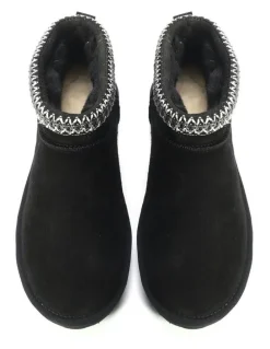 Aus Wooli Ugg Sheepskin Wool Ankle Braid Altona Boots in Black