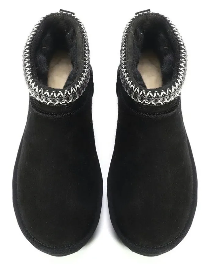 Aus Wooli Ugg Sheepskin Wool Ankle Braid Altona Boots in Black