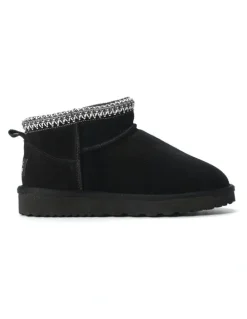 Aus Wooli Ugg Sheepskin Wool Ankle Braid Altona Boots in Black