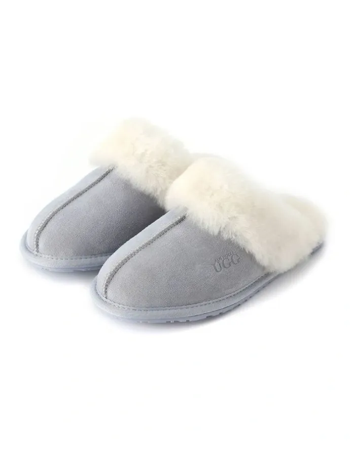 Aus Wooli Ugg Sheepskin Wool Shelley Slippers in Blue