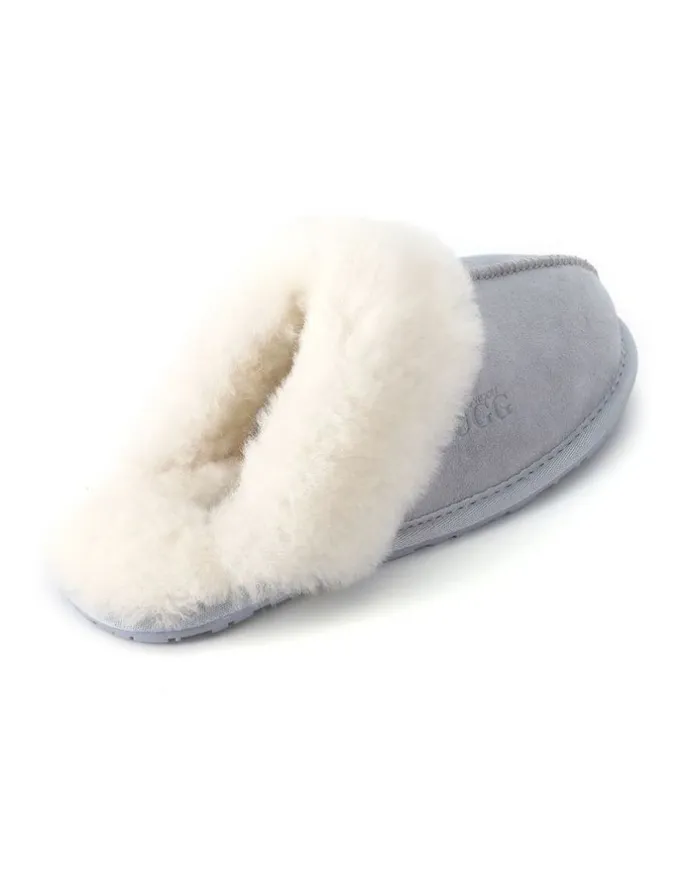 Aus Wooli Ugg Sheepskin Wool Shelley Slippers in Blue