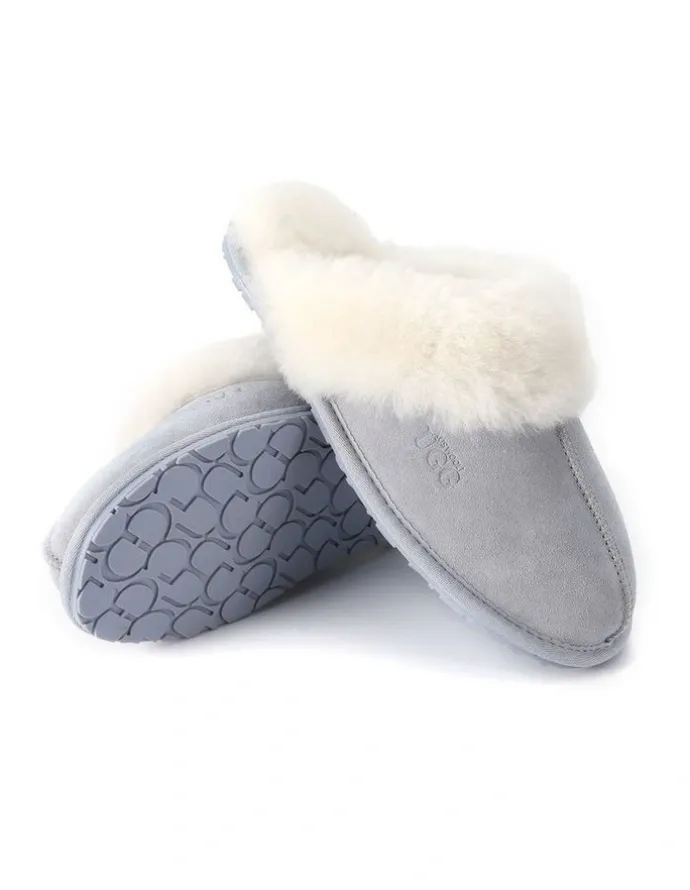 Aus Wooli Ugg Sheepskin Wool Shelley Slippers in Blue