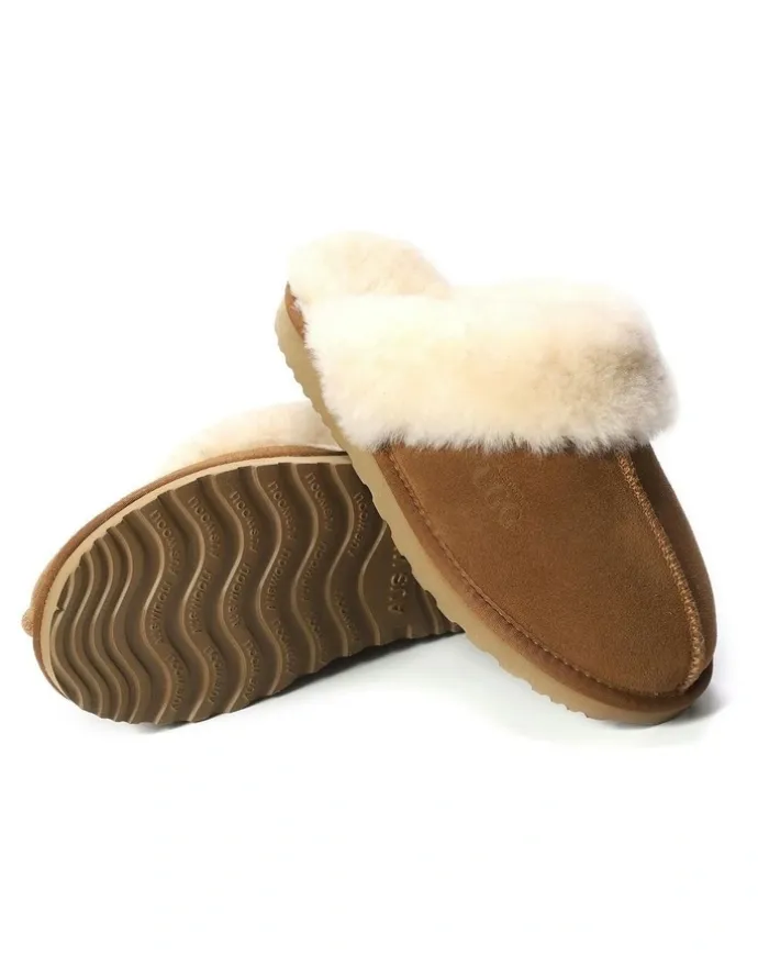 Aus Wooli Ugg Sheepskin Wool Sydney Slippers in Brown