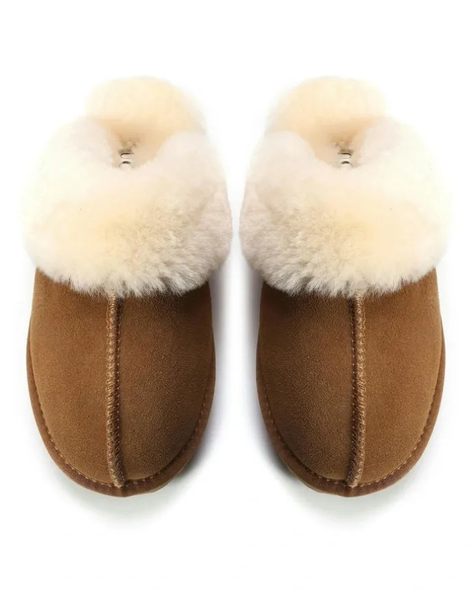 Aus Wooli Ugg Sheepskin Wool Sydney Slippers in Brown