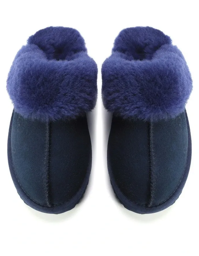 Aus Wooli Ugg Sheepskin Wool Sydney Slippers in Blue