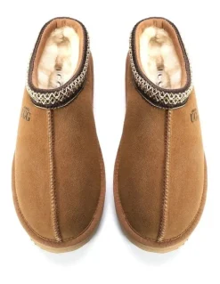 Aus Wooli Ugg Sheepskin Wool Ankle Braid Platform Mentone Slippers in TAN