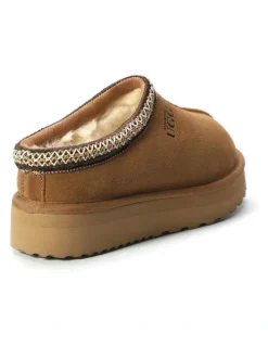Aus Wooli Ugg Sheepskin Wool Ankle Braid Platform Mentone Slippers in TAN