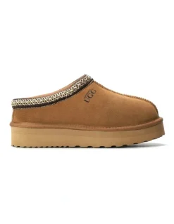 Aus Wooli Ugg Sheepskin Wool Ankle Braid Platform Mentone Slippers in TAN