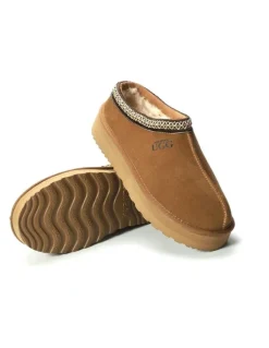 Aus Wooli Ugg Sheepskin Wool Ankle Braid Platform Mentone Slippers in TAN