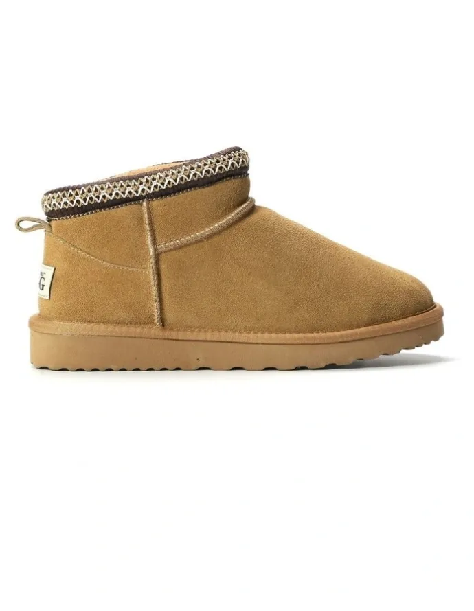 Aus Wooli Ugg Sheepskin Wool Ankle Braid Altona Boots in Camel
