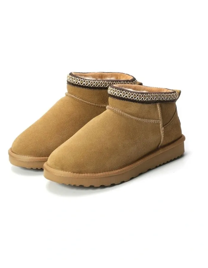 Aus Wooli Ugg Sheepskin Wool Ankle Braid Altona Boots in Camel