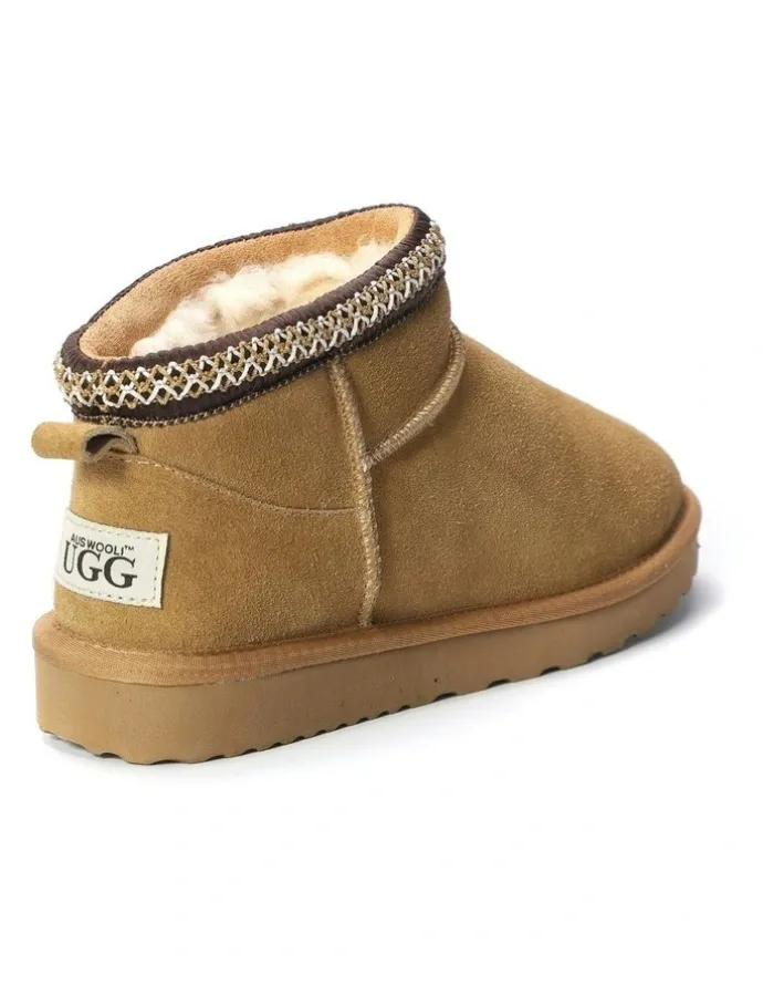 Aus Wooli Ugg Sheepskin Wool Ankle Braid Altona Boots in Camel