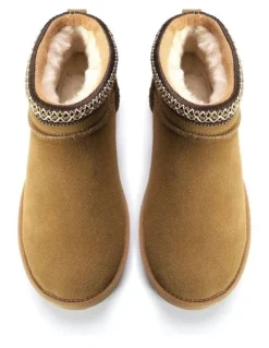 Aus Wooli Ugg Sheepskin Wool Ankle Braid Altona Boots in Camel