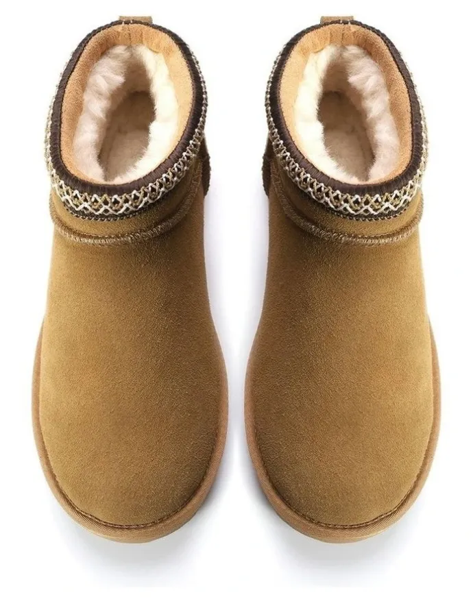 Aus Wooli Ugg Sheepskin Wool Ankle Braid Altona Boots in Camel