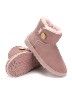 Aus Wooli Ugg Short Sheepskin Button Boot in Pink