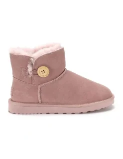 Aus Wooli Ugg Short Sheepskin Button Boot in Pink