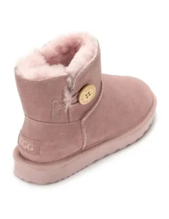 Aus Wooli Ugg Short Sheepskin Button Boot in Pink