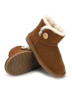 Aus Wooli Ugg Short Sheepskin Button Boot in Brown