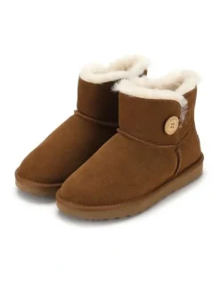 Aus Wooli Ugg Short Sheepskin Button Boot in Brown