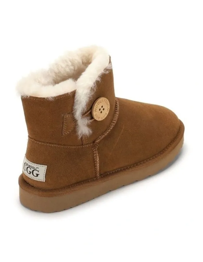 Aus Wooli Ugg Short Sheepskin Button Boot in Brown