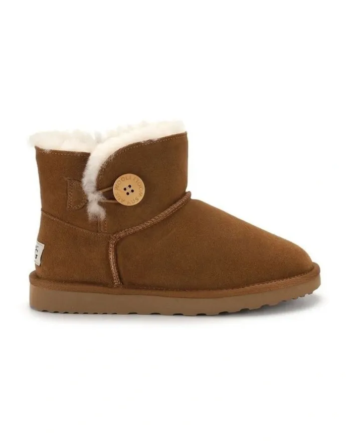 Aus Wooli Ugg Short Sheepskin Button Boot in Brown