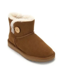 Aus Wooli Ugg Short Sheepskin Button Boot in Brown