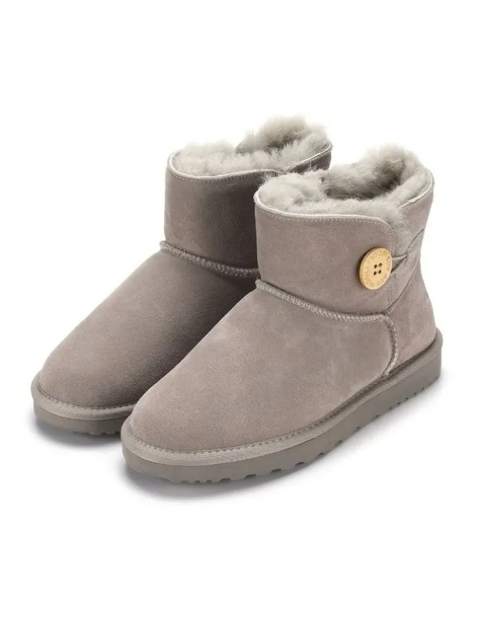 Aus Wooli Ugg Short Sheepskin Button Boot in Grey