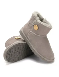 Aus Wooli Ugg Short Sheepskin Button Boot in Grey