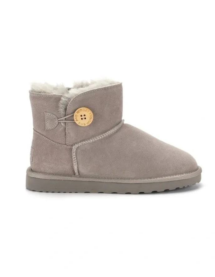 Aus Wooli Ugg Short Sheepskin Button Boot in Grey