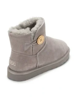 Aus Wooli Ugg Short Sheepskin Button Boot in Grey