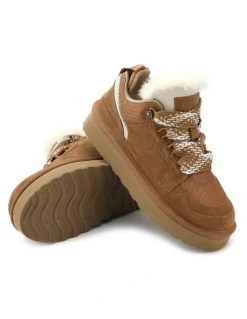Aus Wooli Ugg Urban Chic Sheepskin Wool Lace-Up Sneakers in Brown