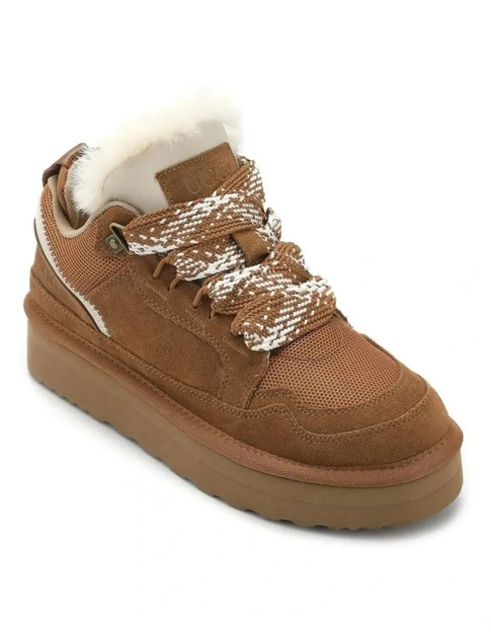 Aus Wooli Ugg Urban Chic Sheepskin Wool Lace-Up Sneakers in Brown