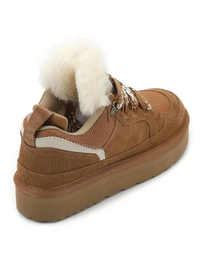 Aus Wooli Ugg Urban Chic Sheepskin Wool Lace-Up Sneakers in Brown