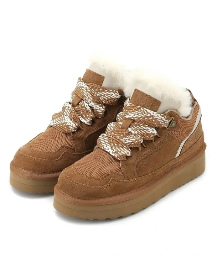 Aus Wooli Ugg Urban Chic Sheepskin Wool Lace-Up Sneakers in Brown