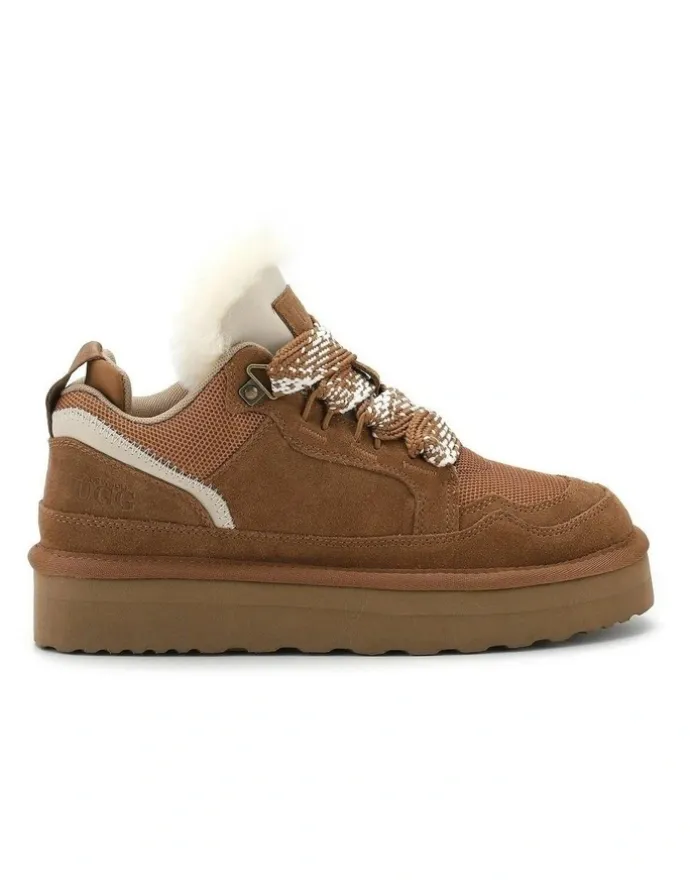 Aus Wooli Ugg Urban Chic Sheepskin Wool Lace-Up Sneakers in Brown