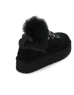 Aus Wooli Ugg Urban Chic Sheepskin Wool Lace-Up Sneakers in Black