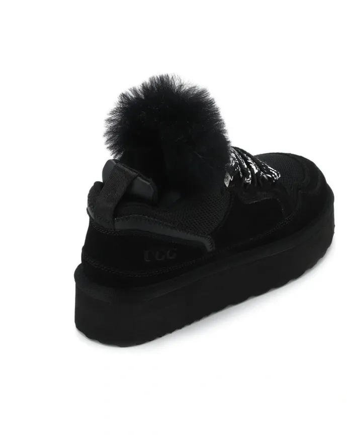 Aus Wooli Ugg Urban Chic Sheepskin Wool Lace-Up Sneakers in Black