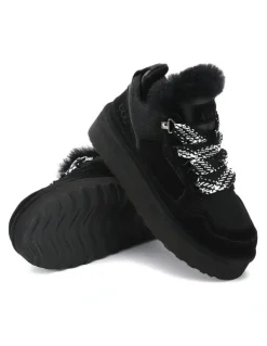 Aus Wooli Ugg Urban Chic Sheepskin Wool Lace-Up Sneakers in Black