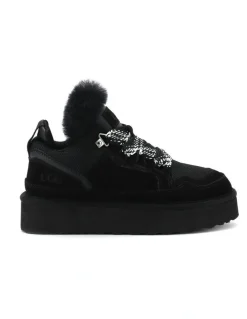 Aus Wooli Ugg Urban Chic Sheepskin Wool Lace-Up Sneakers in Black