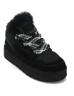 Aus Wooli Ugg Urban Chic Sheepskin Wool Lace-Up Sneakers in Black