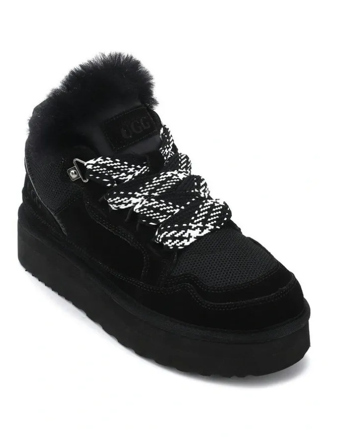 Aus Wooli Ugg Urban Chic Sheepskin Wool Lace-Up Sneakers in Black